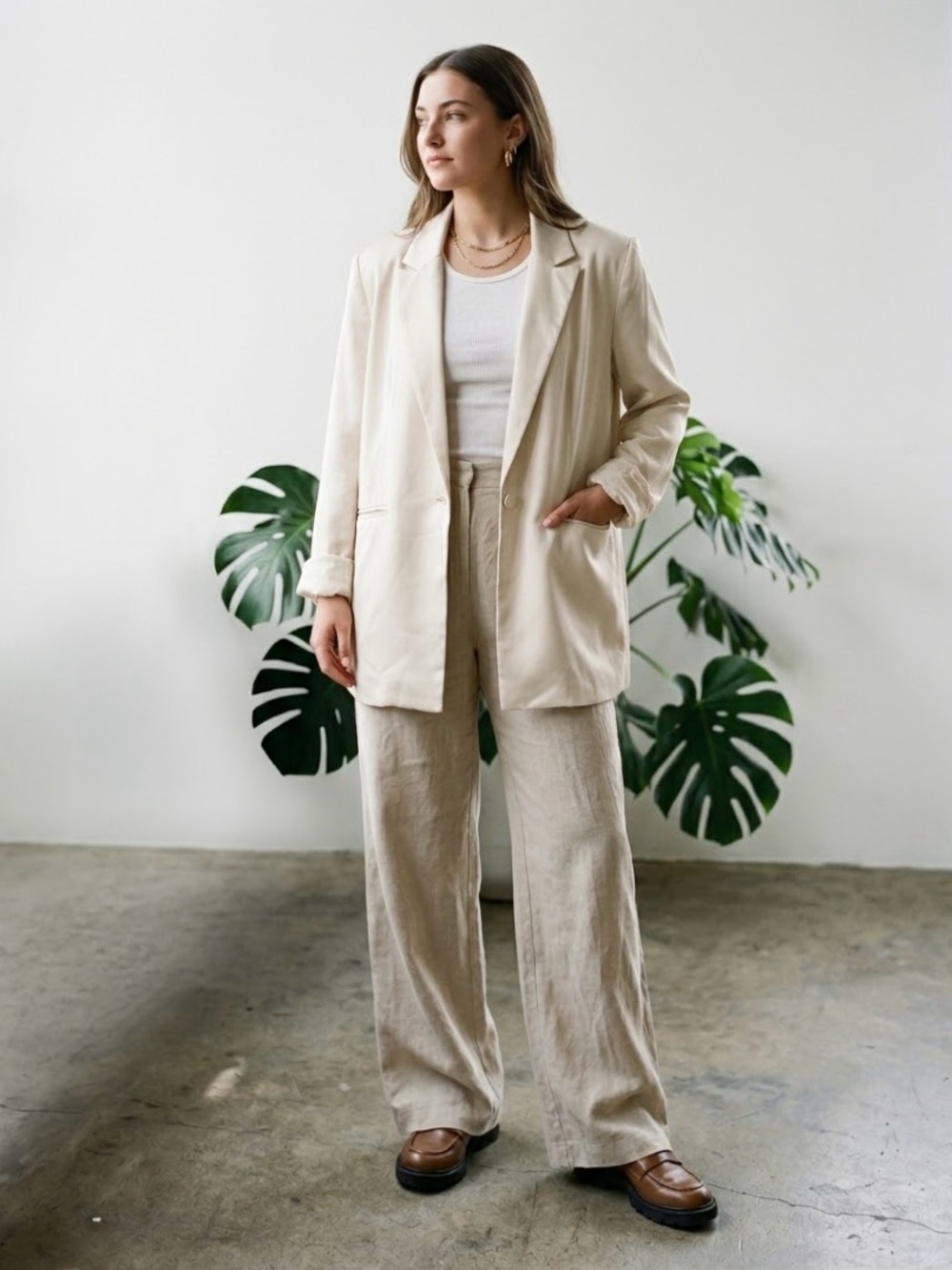 Elie Tahari Old Money Champagne Satin Oversized Slouchy Tuxedo Blazer Jacket 10